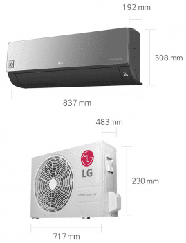 Aire Acondicionado LG AM12BP Art Cool Mirror 12 | Connect Wifi |  1x1 3,5Kw Cristal Negro 19dB | Stock